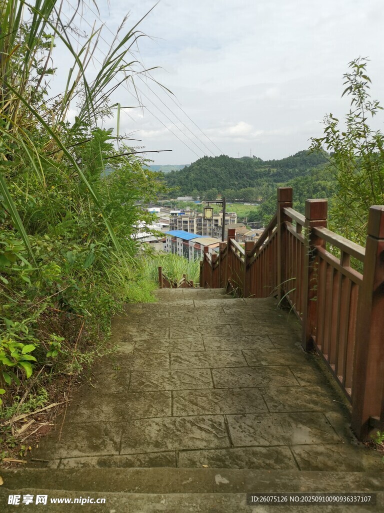 山间木质步道绿意环绕