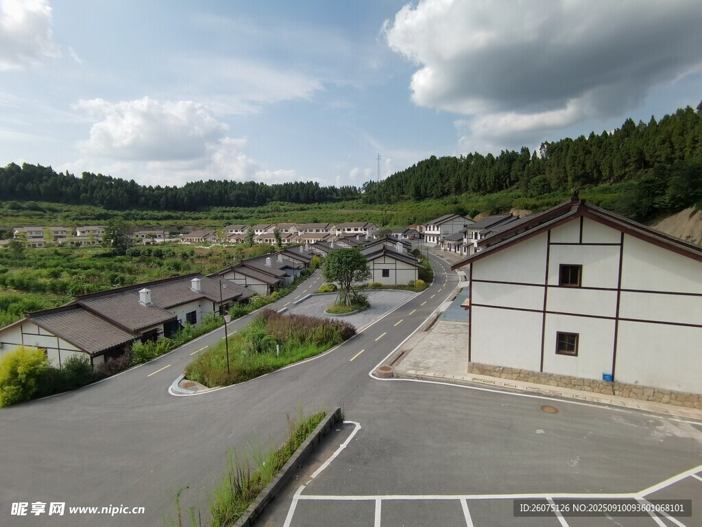 乡村俯瞰宁静村落与开阔地