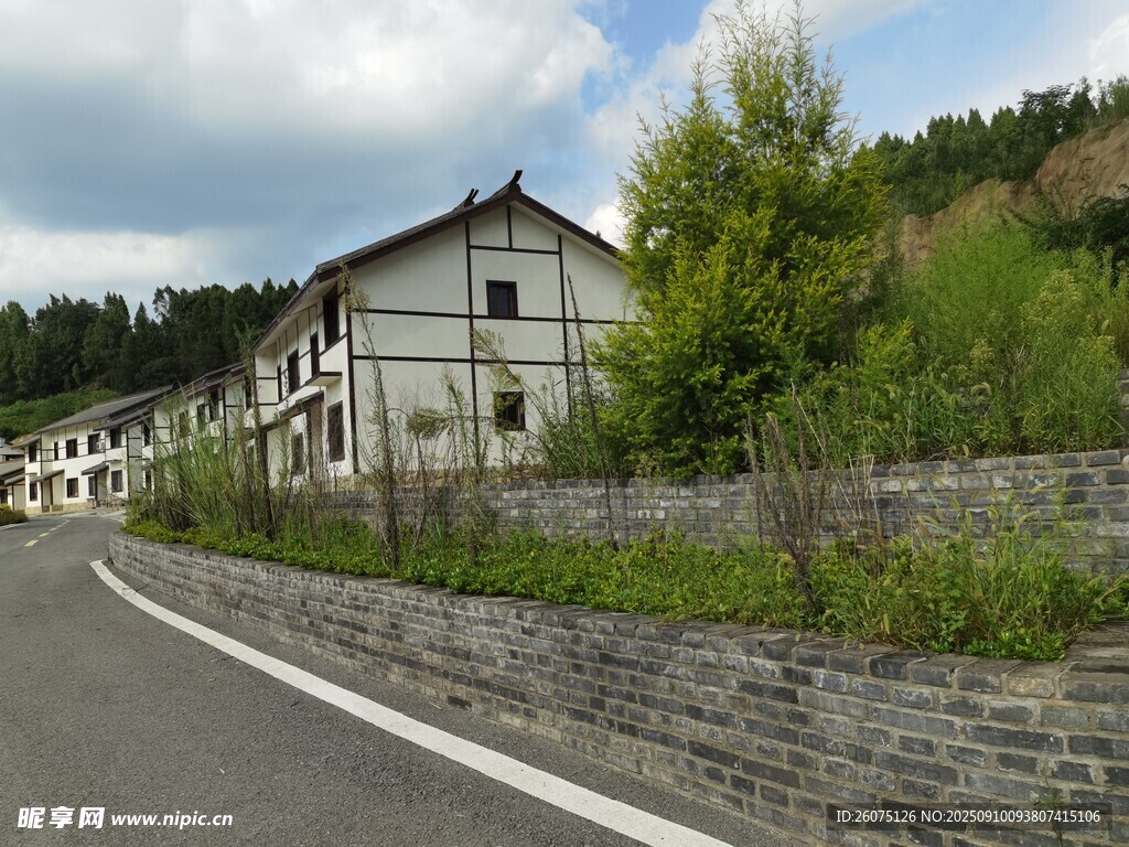 乡村公路旁的古朴民居