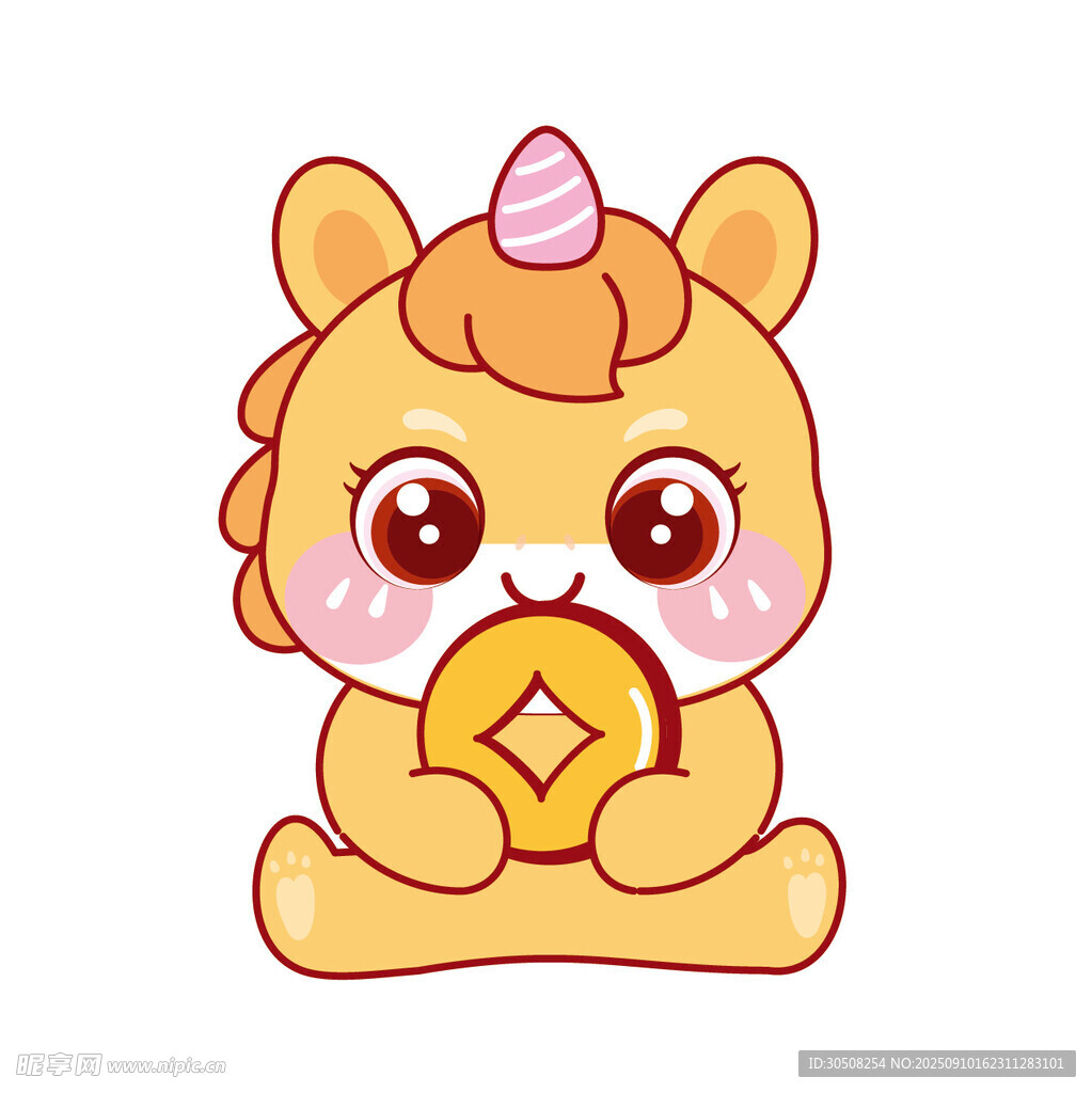 可爱独角兽手持金元宝