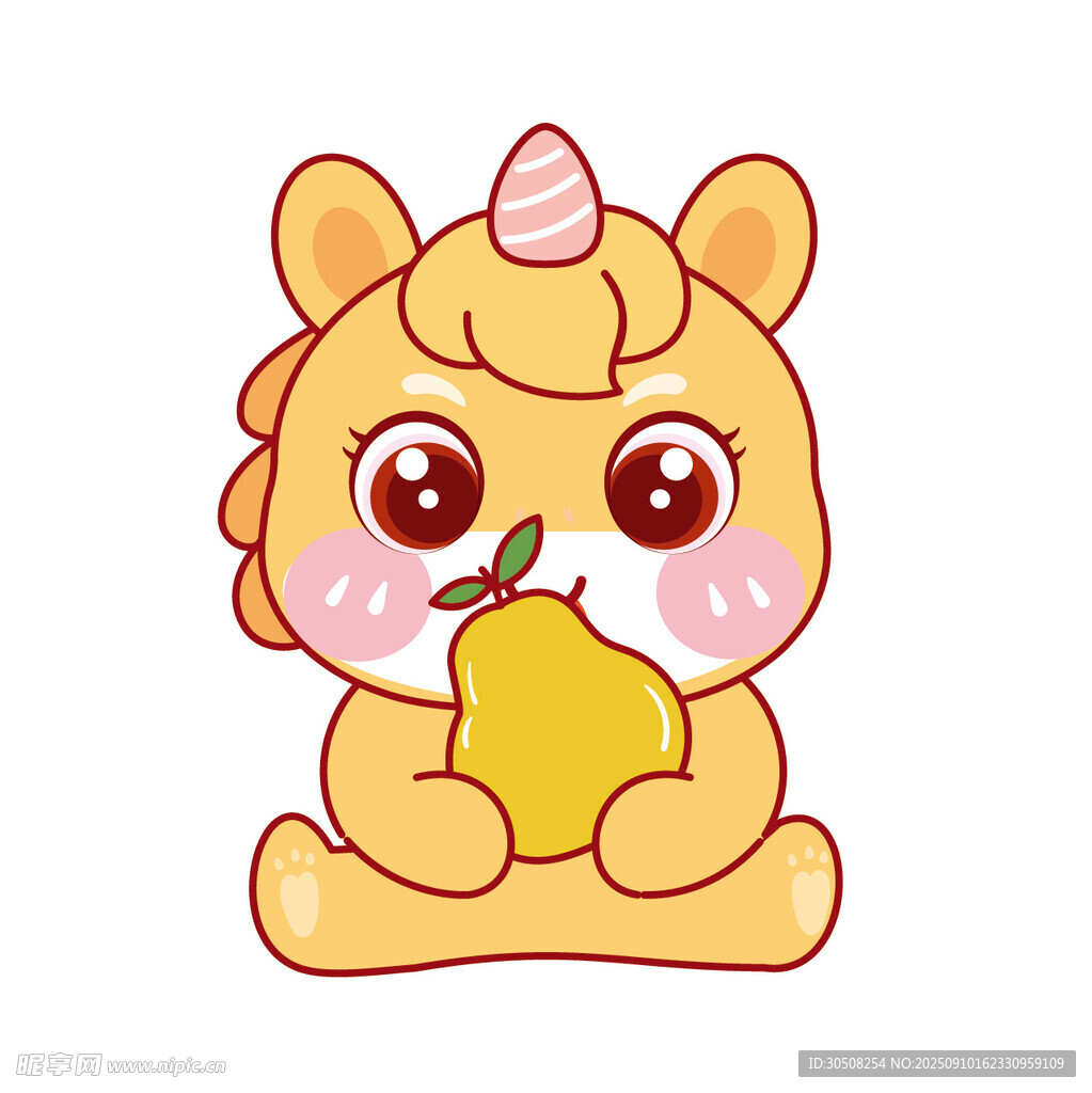 可爱独角兽抱梨卡通形象