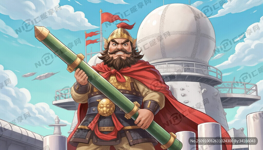 古代装扮的张飞 身着红色披风