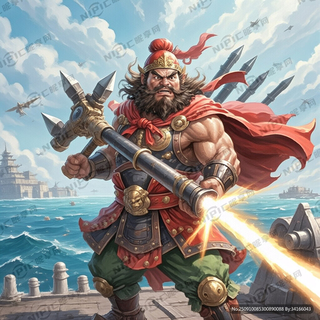 将领张飞 咧嘴 露牙红色披风