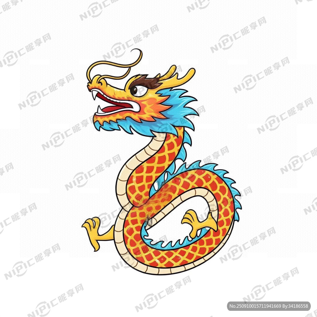 白底卡通风舞龙