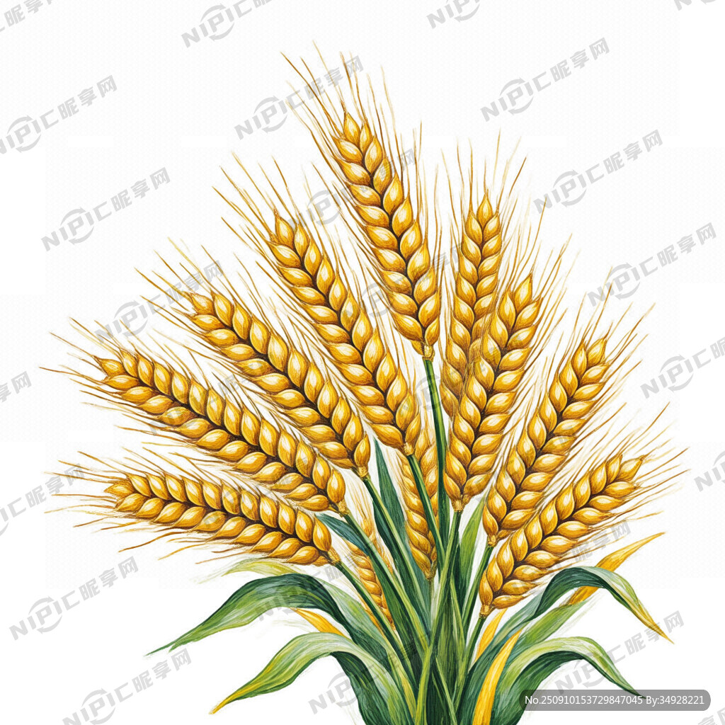 白底图 油画麦穗 饱满的麦穗