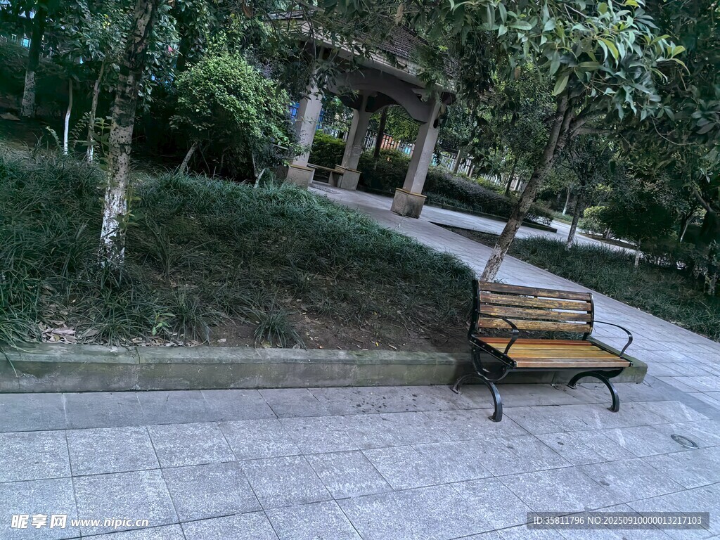 公园中静谧的木质长椅