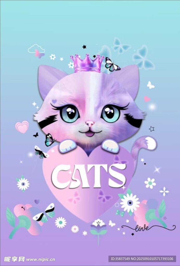可爱猫咪插画 字母CATS