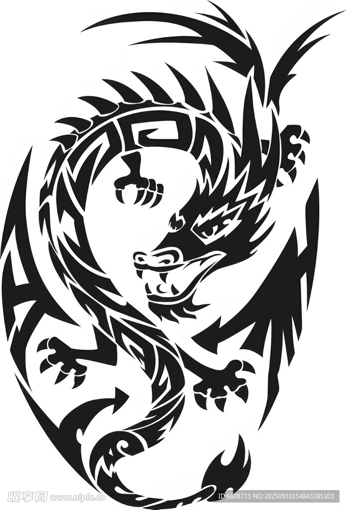 黑色纹身风格的龙图案