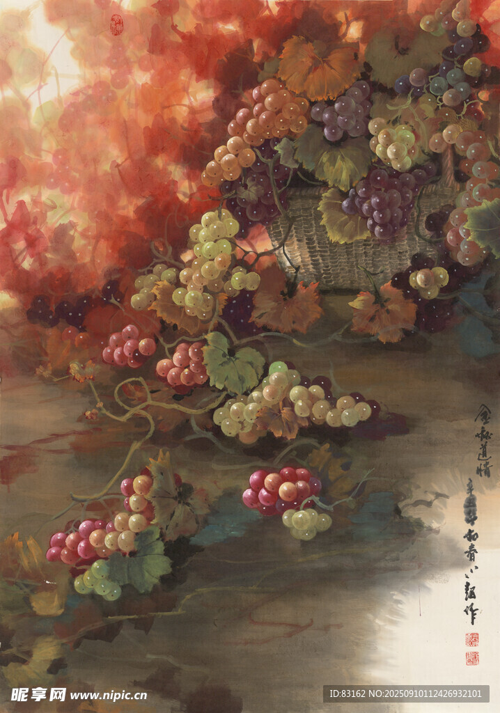 秋日山林写意水墨画