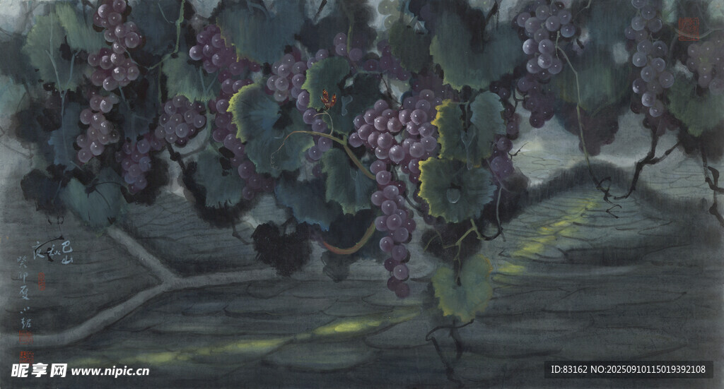水墨风葡萄藤艺术画作