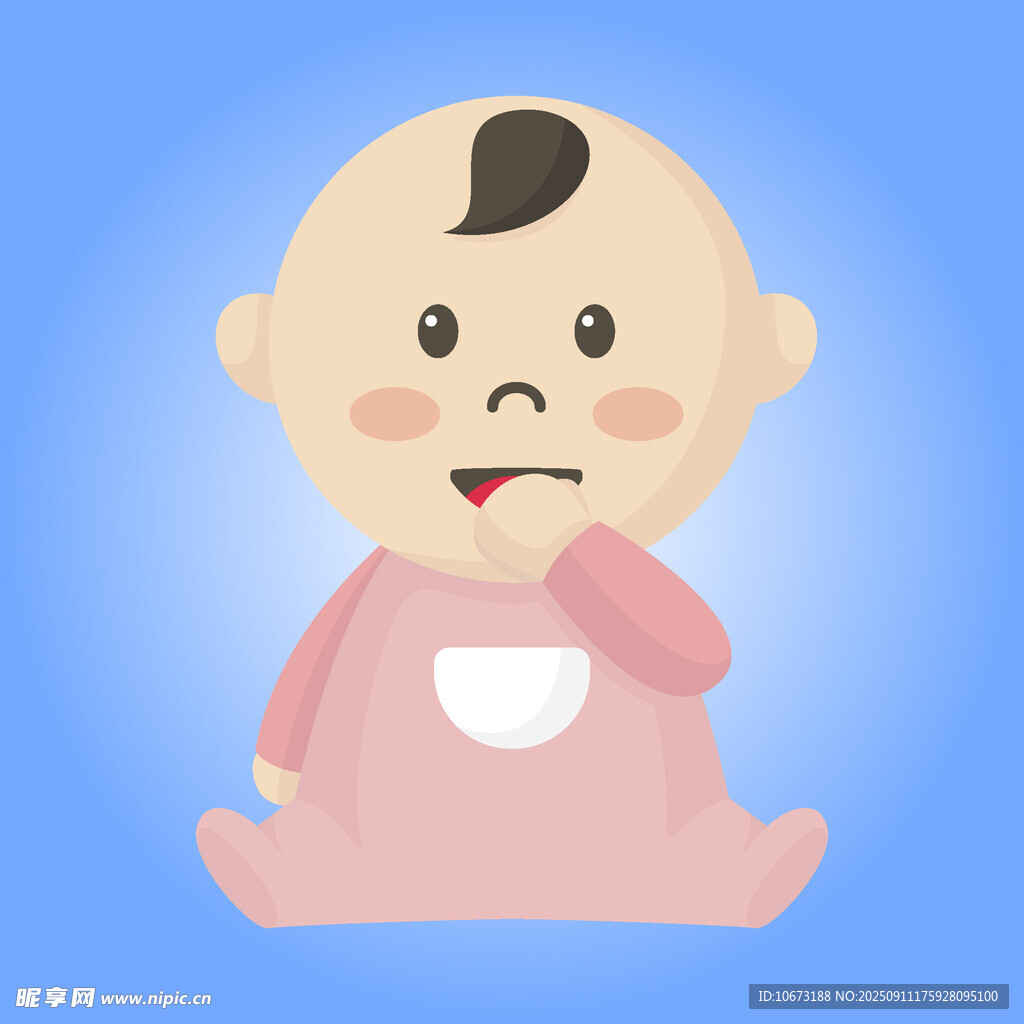 可爱婴儿坐着咬手指