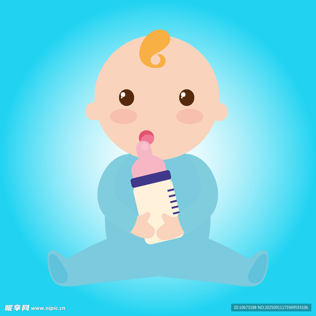 可爱宝宝手持奶瓶坐立