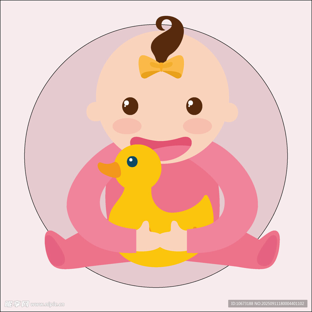 可爱宝宝抱着小黄鸭玩耍