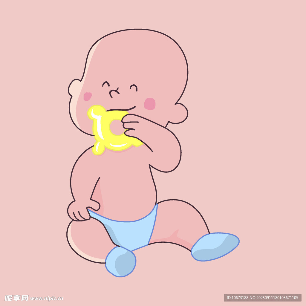 可爱婴儿咬黄色玩具