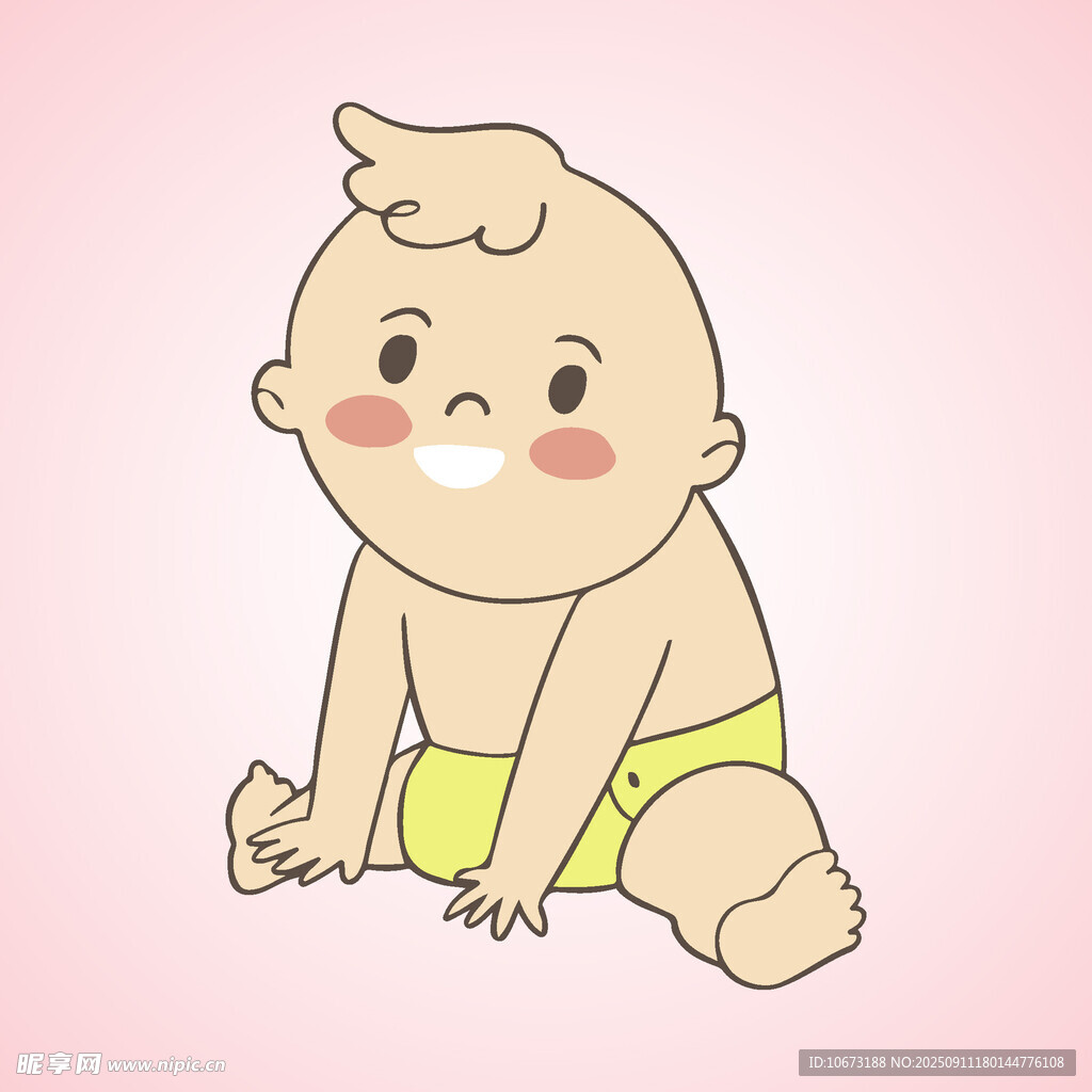 可爱婴儿坐着的卡通插画