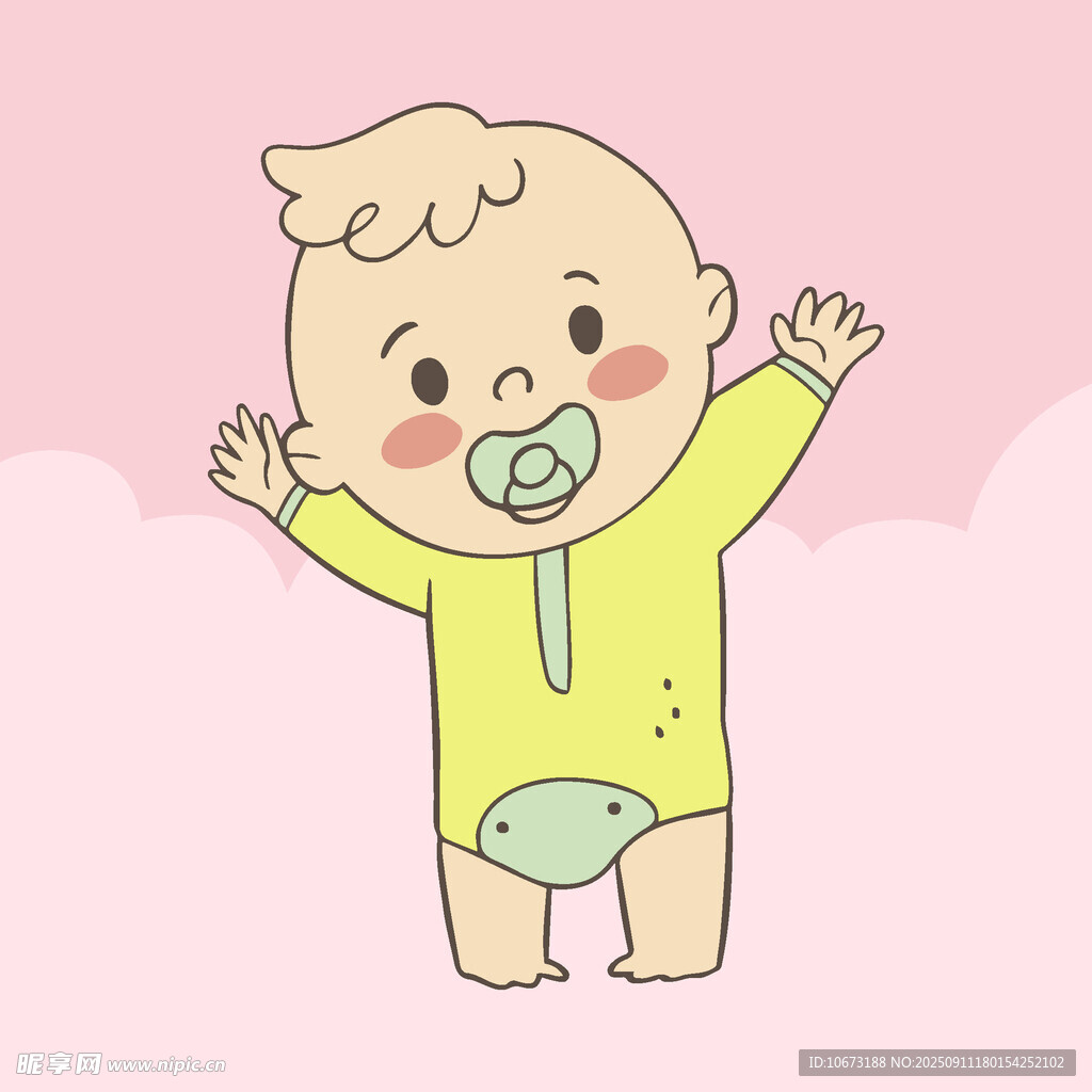可爱宝宝穿着黄色连体衣