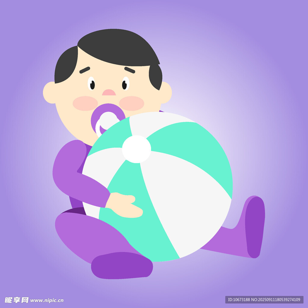 婴儿抱球玩耍