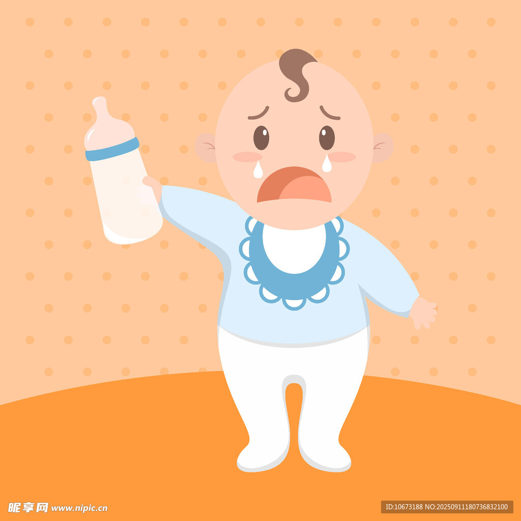 哭闹婴儿手持奶瓶