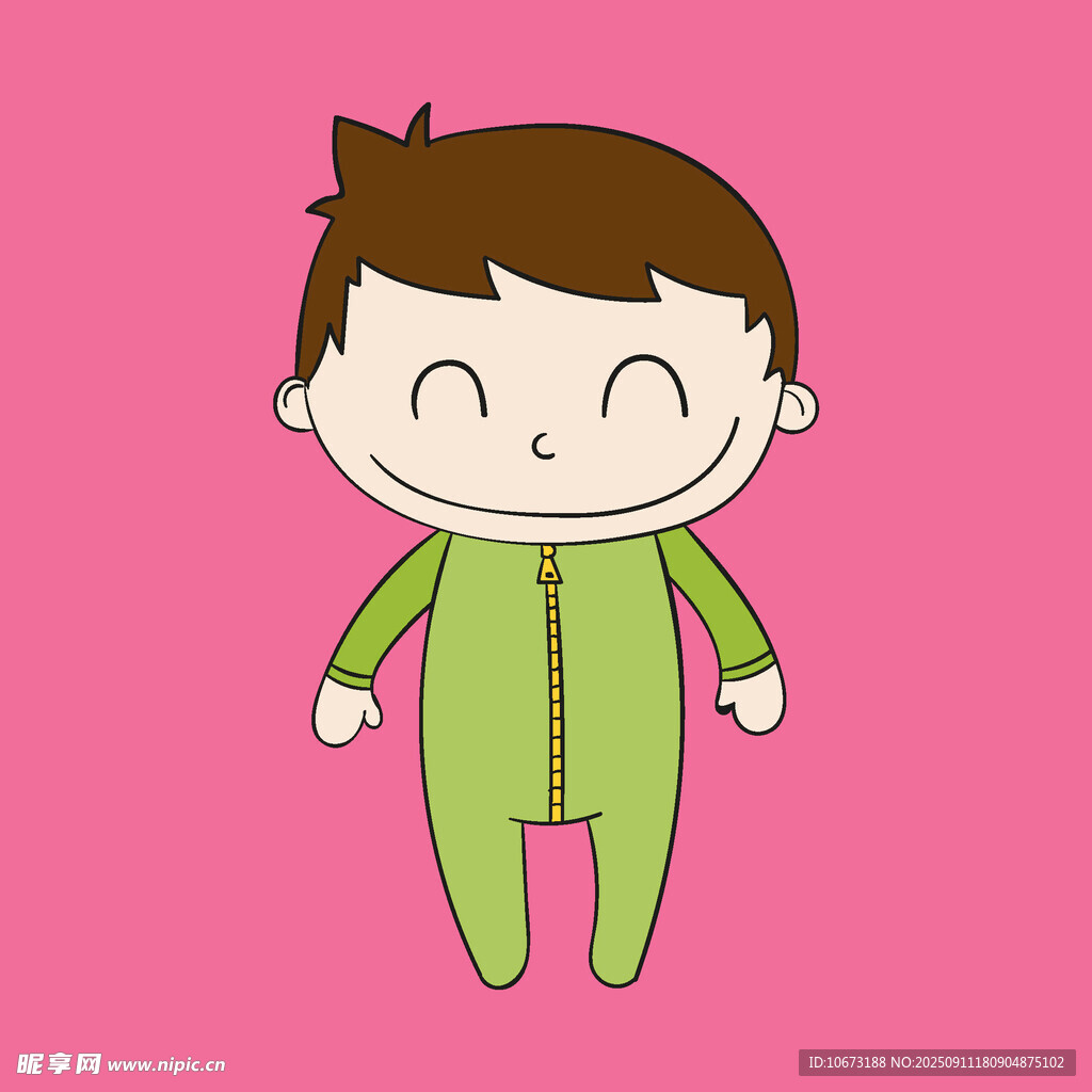 穿绿衣的开心小男孩