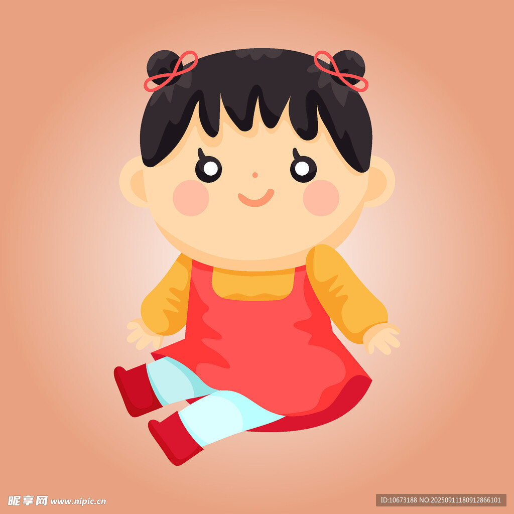可爱扎辫红衣小女孩