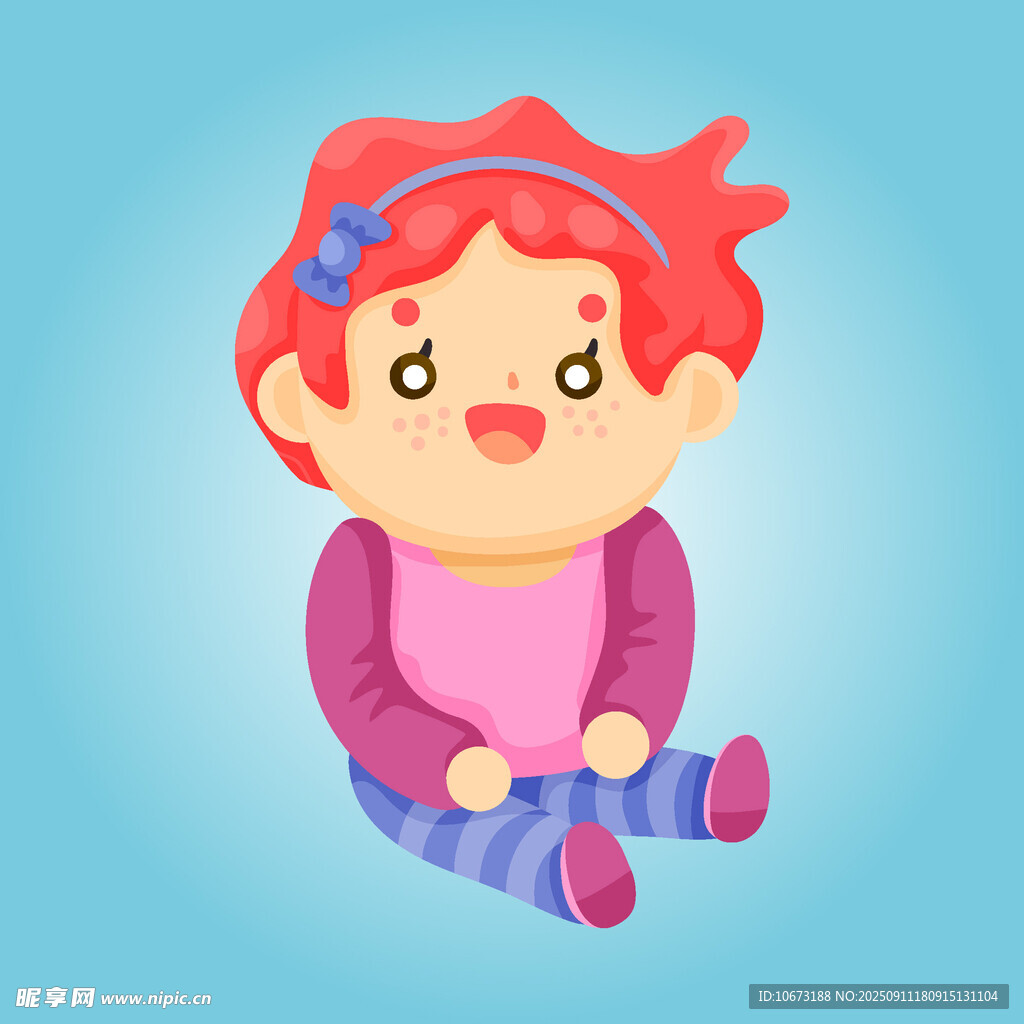 可爱坐地小女孩插画