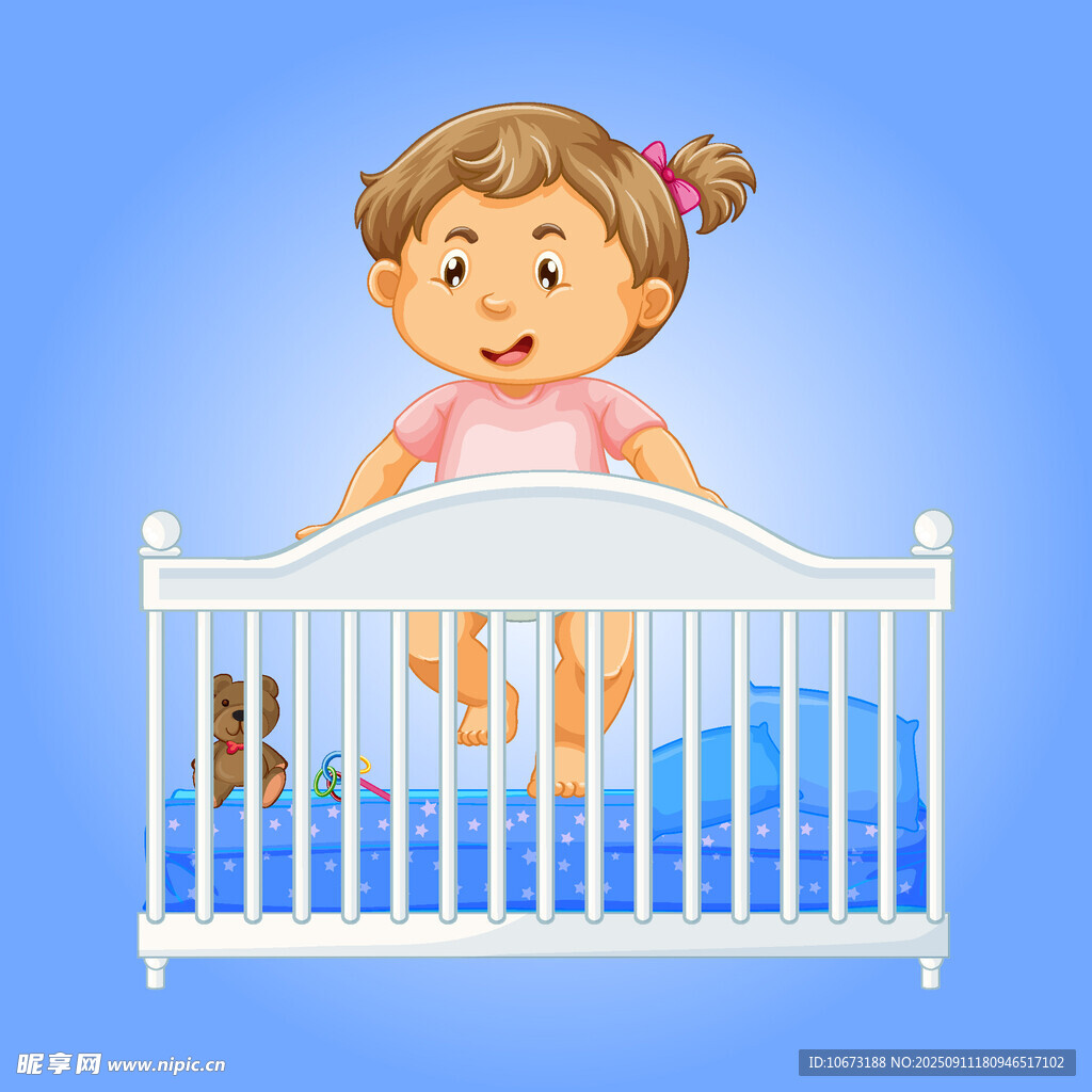 可爱宝宝在婴儿床中玩耍