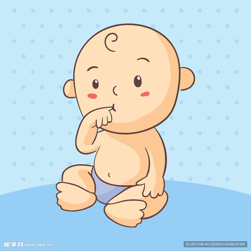 可爱婴儿坐着咬手指