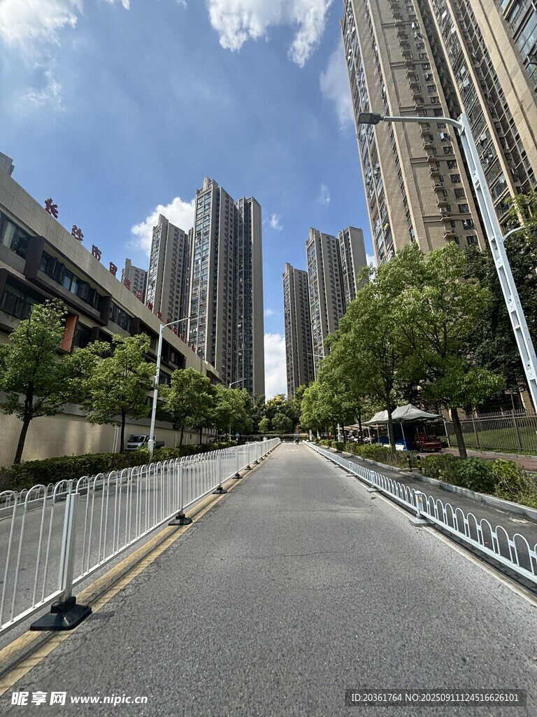 城市道路旁的高楼景观