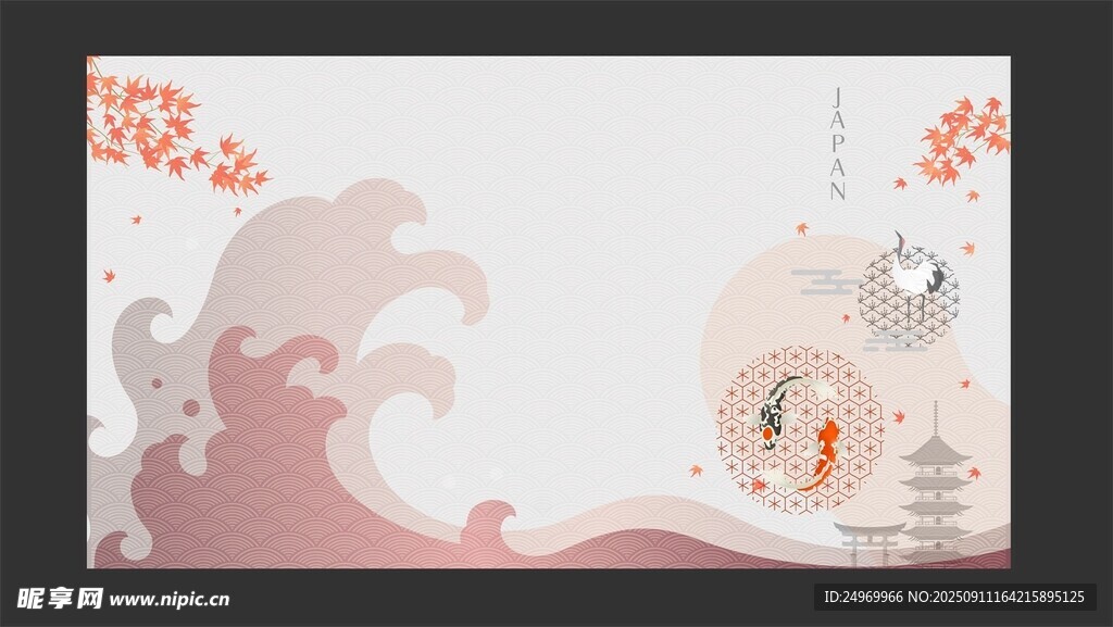 古风海浪仙鹤插画
