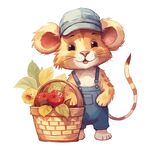 戴帽小鼠提篮装苹果