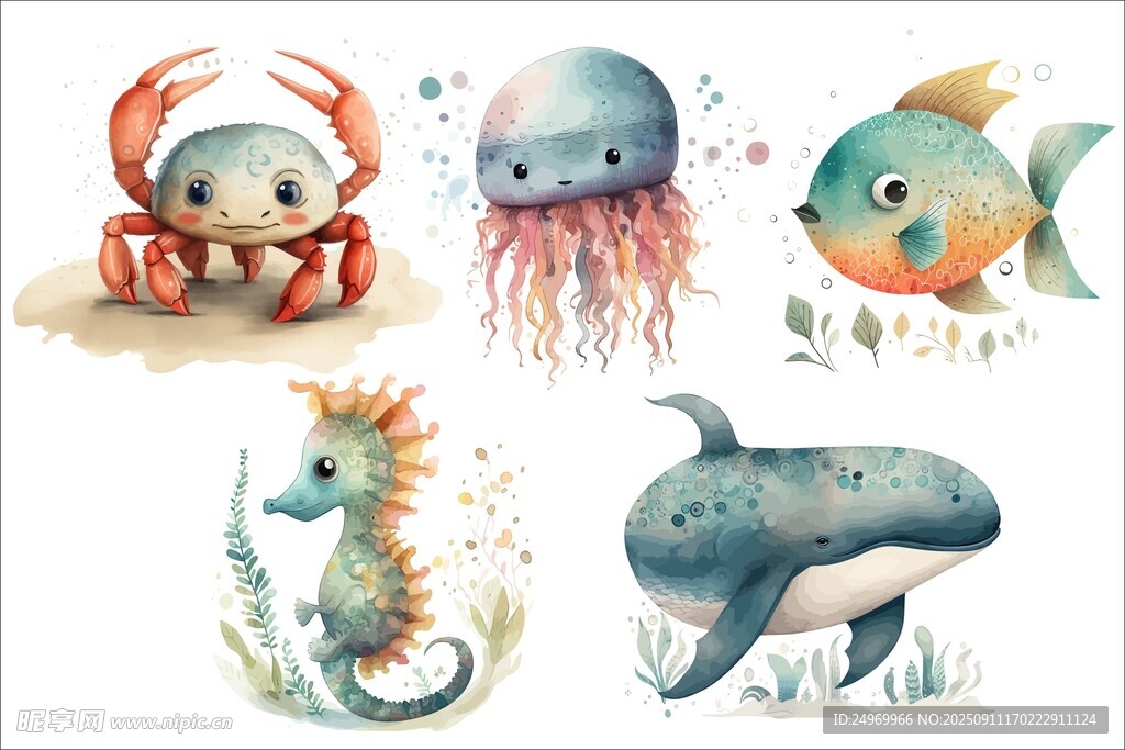 海洋生物可爱插画集合