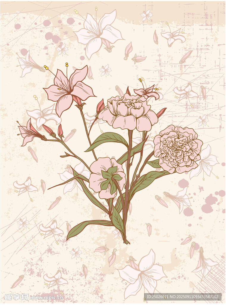 复古风花卉插画图案