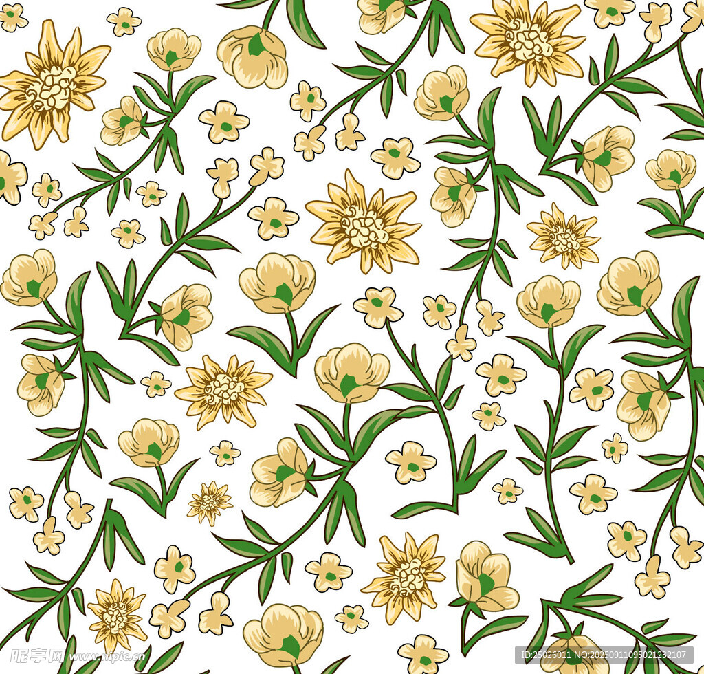 黄色花卉植物无缝图案