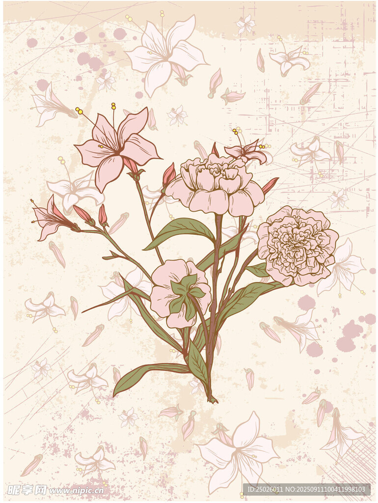 复古风花卉植物插画
