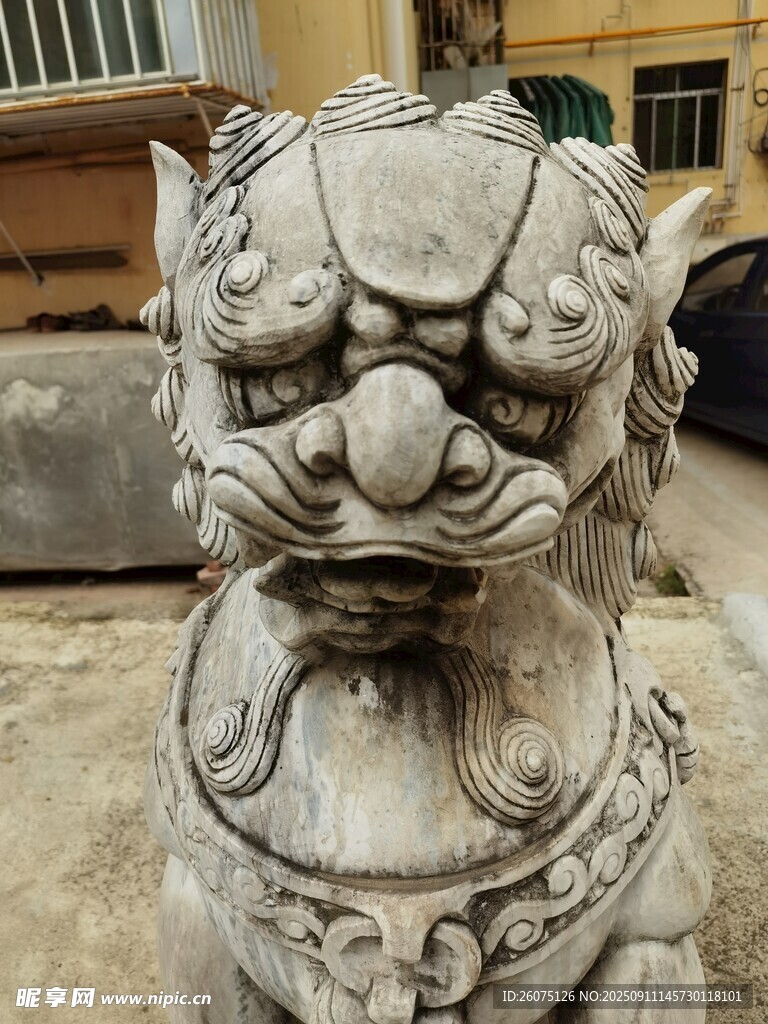 石狮子雕塑特写