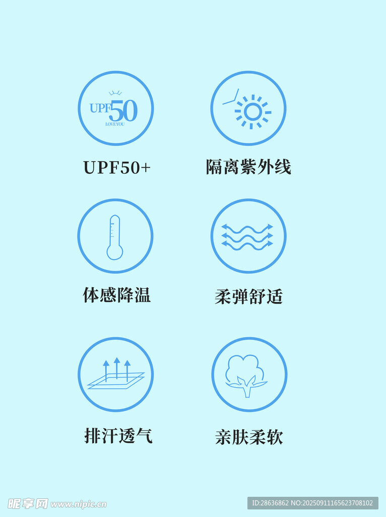 防晒服特点矢量图标设计