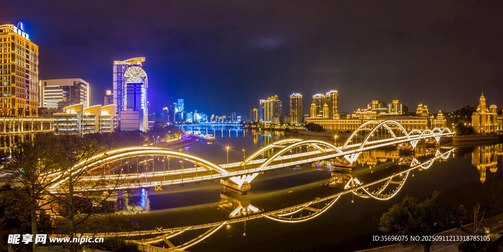 福州城市立交桥夜景航拍