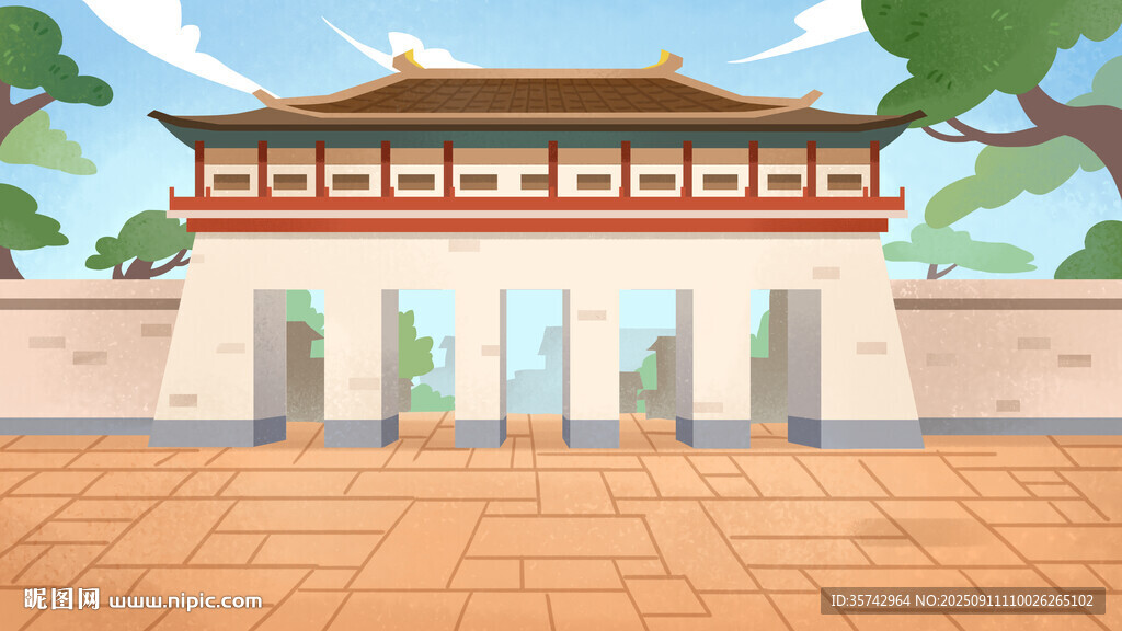 中式古代城楼大门建筑