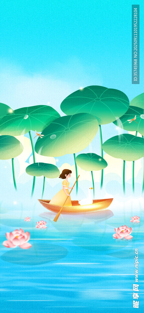 泛舟碧波赏绿树美景