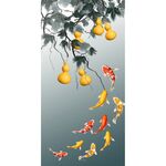 葫芦九鱼图玄关画