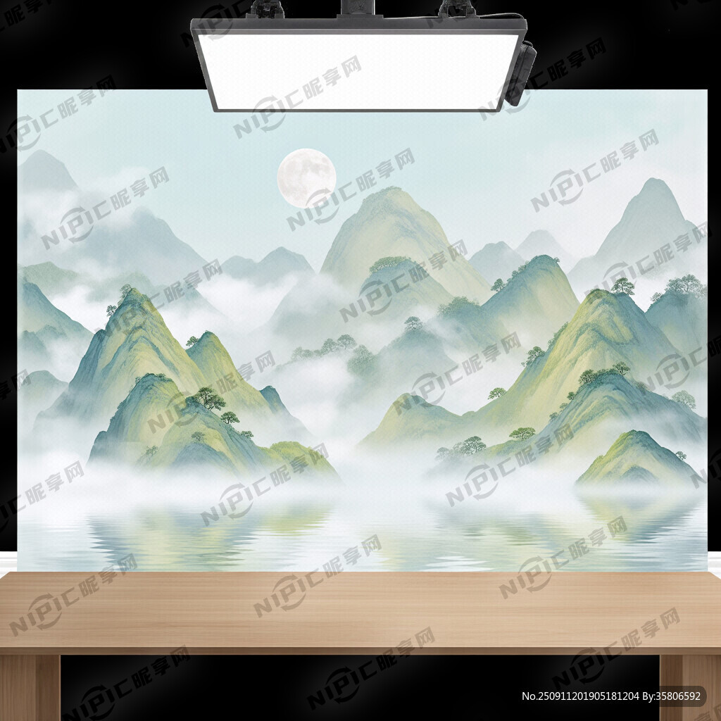 山水画 浅色 用途是灯箱直播间
