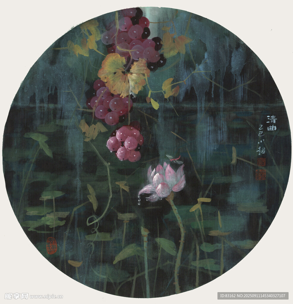 圆形花卉画作