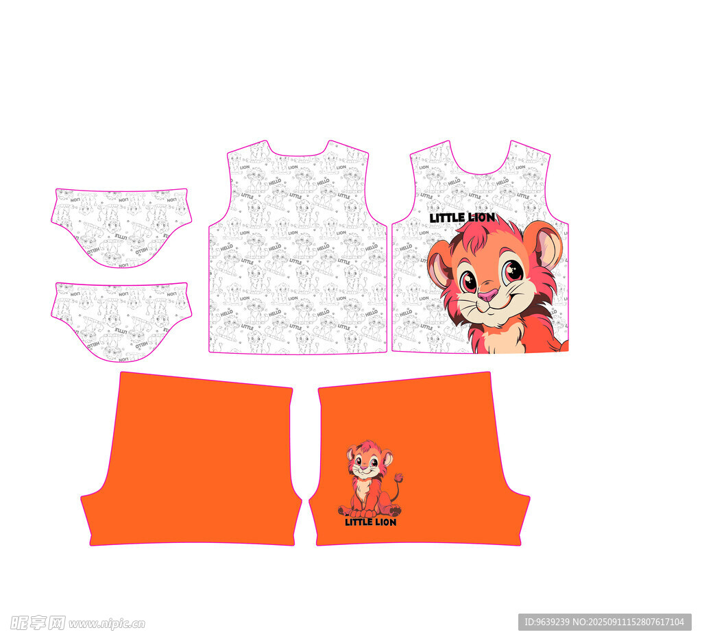 儿童卡通图案服装裁剪模板