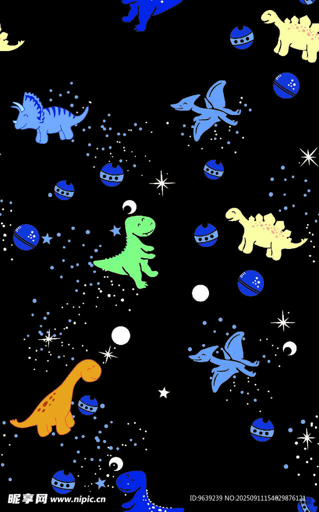 星空下的多彩恐龙图案