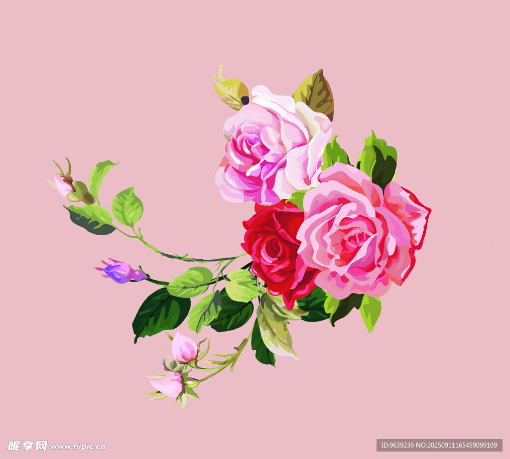 手绘多彩花卉图案