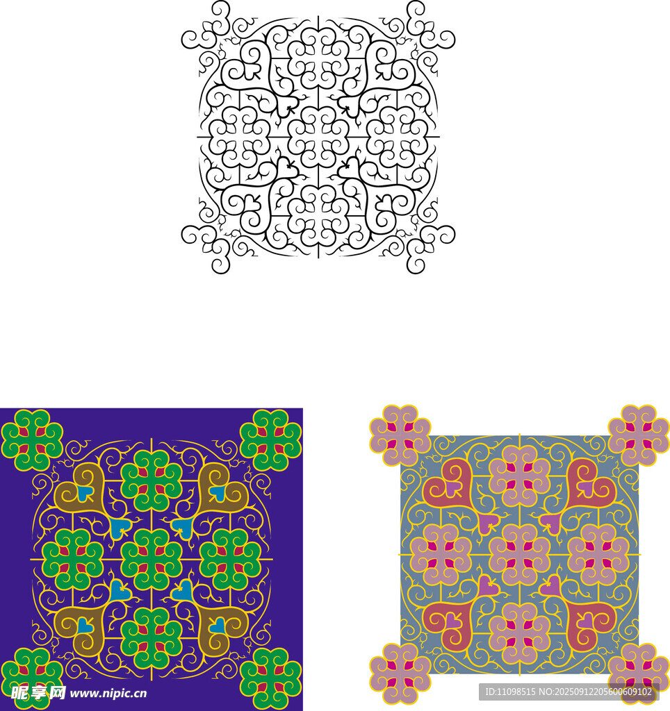 三色精美花纹图案设计