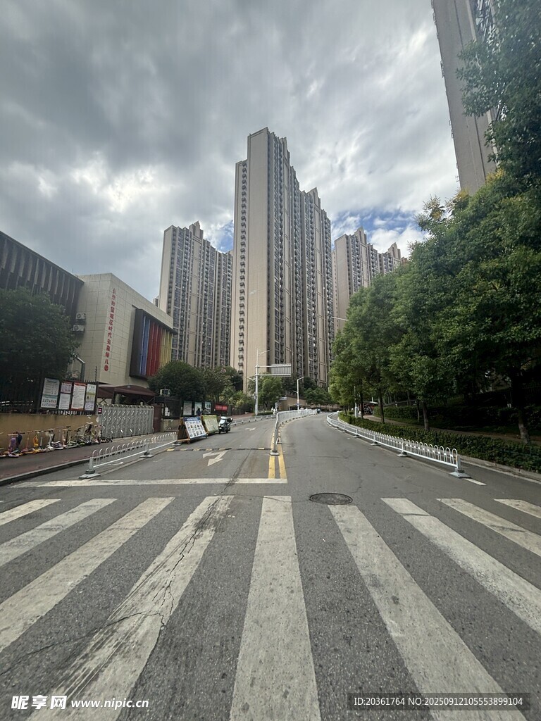 城市街道与林立高楼景观
