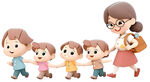 老师带领孩子排队前行