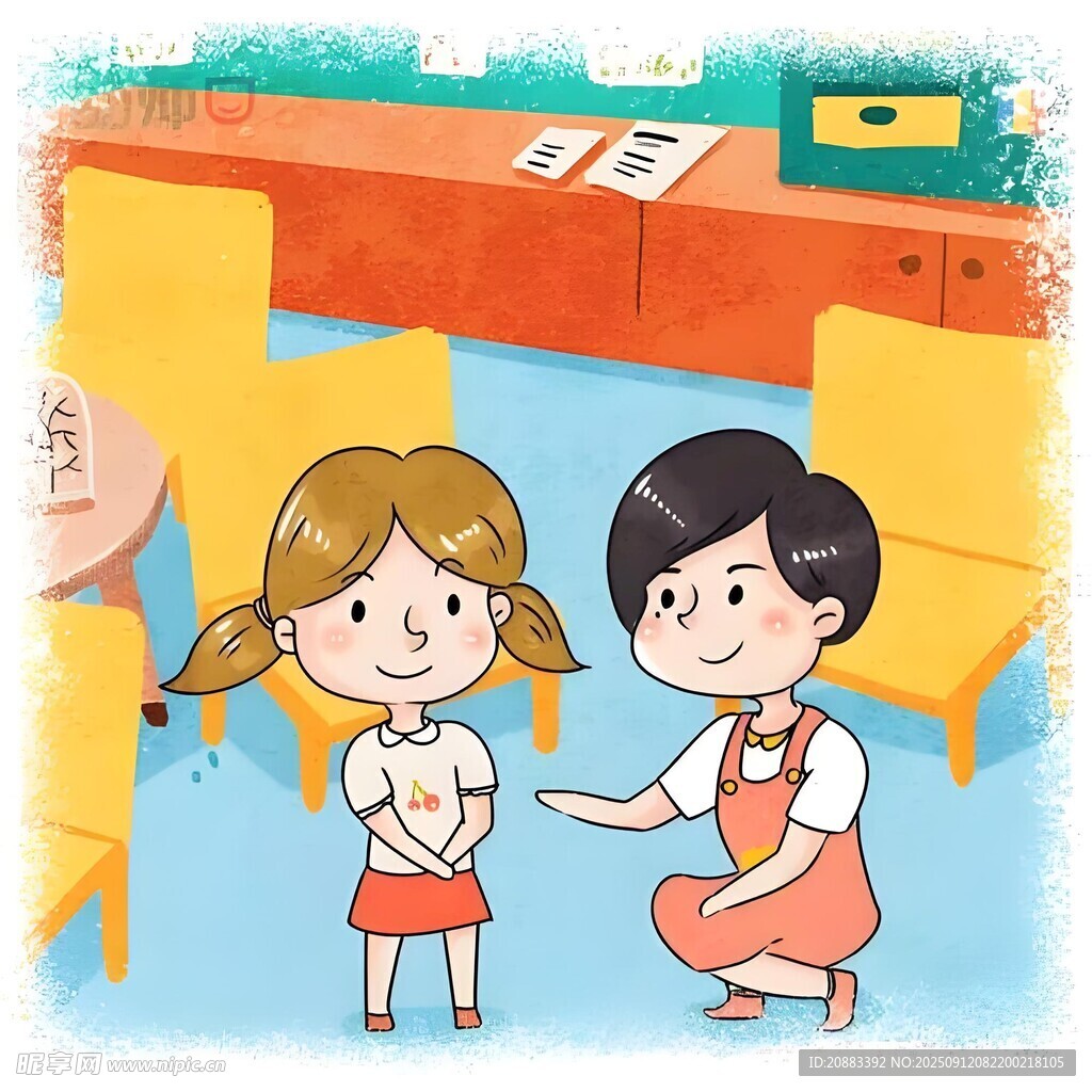 教室中两个女生友好互动