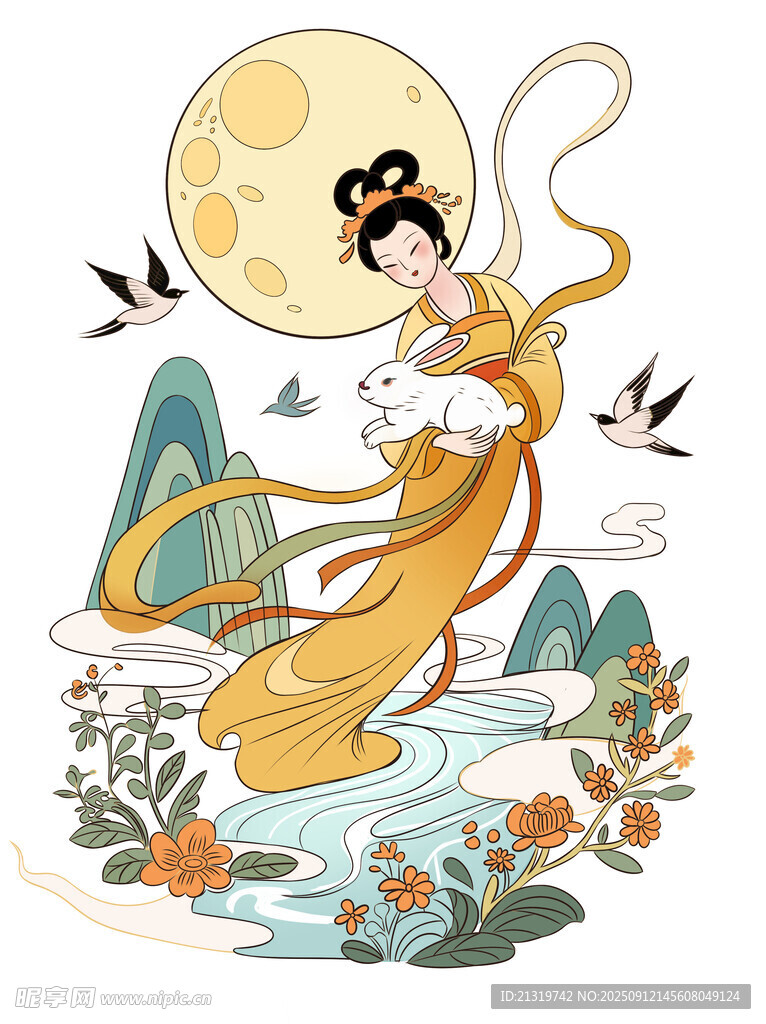 手绘嫦娥插画